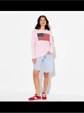 wild fable Pink Cable Knit American Flag Sweater